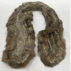 SURELL Long Hair Rabbit Real Fur Scarf 50"x8" Brown Gray Speckled #6402 NWT $180